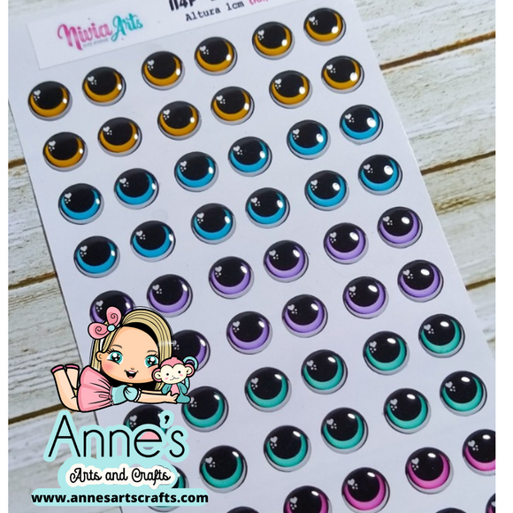 114NA - 3D Stickers Resin  - Eyes, Ojos, Olhos Resinados -LOL