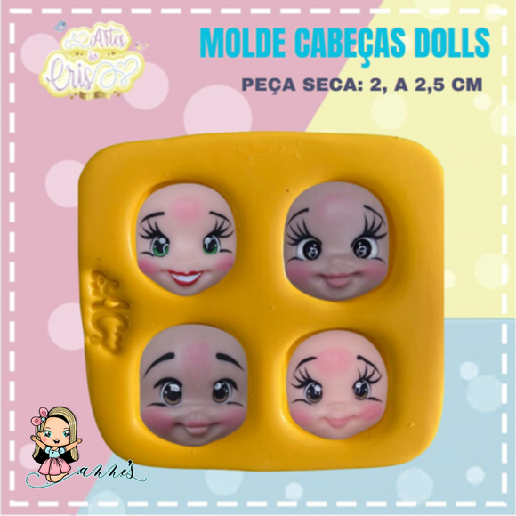 Silicone Molde  Cabeças Dolls - Dolls Heads - Artes da Cris Collection