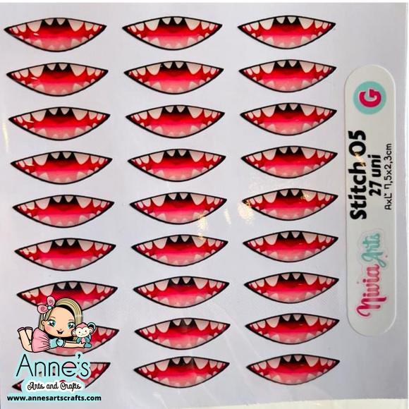 Mouth Stitch 05 - 3D Stickers Resin  - Eyes, Ojos, Olhos Resinados