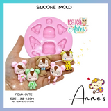 Silicone Mold -  Four Cute - Collection Kaká Artes