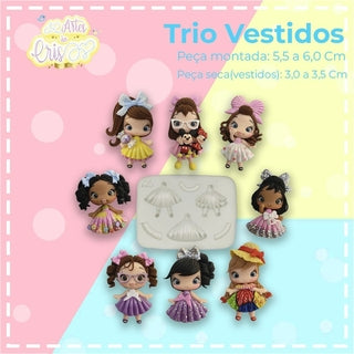 Silicone Mold Trio de Vestidos -Trio of Dresses- Artes da Cris Collection